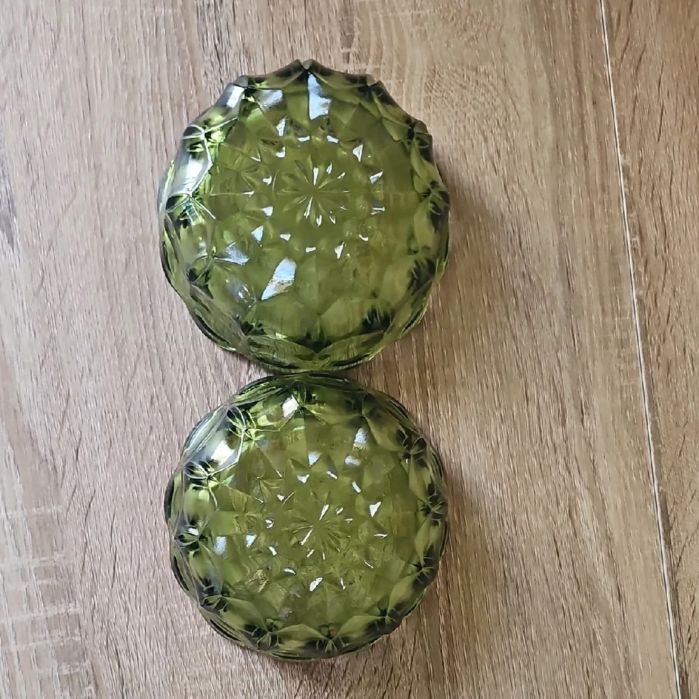 Pair Of Elegant Green Glass Bowls with Scalloped Design 6inch Diameter